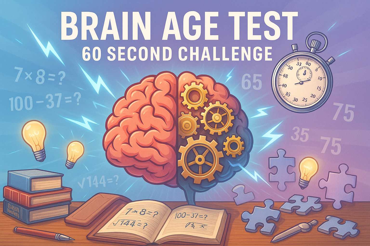 Brain illustration with gears and clock
