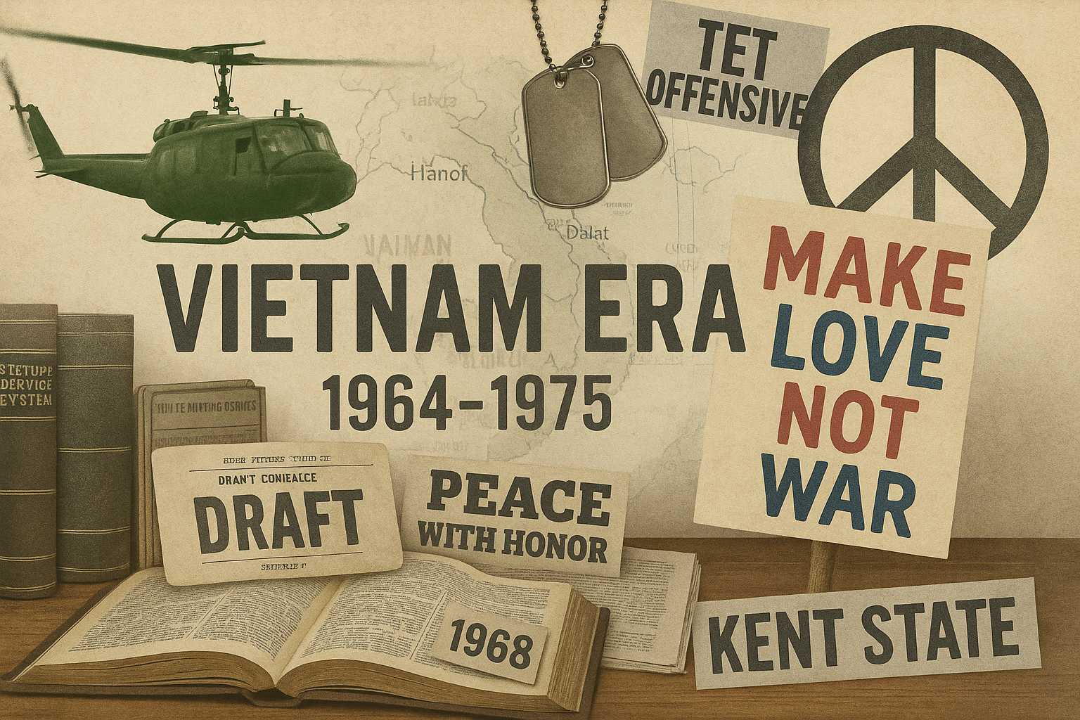 Vietnam War era newspapers and protest signs
